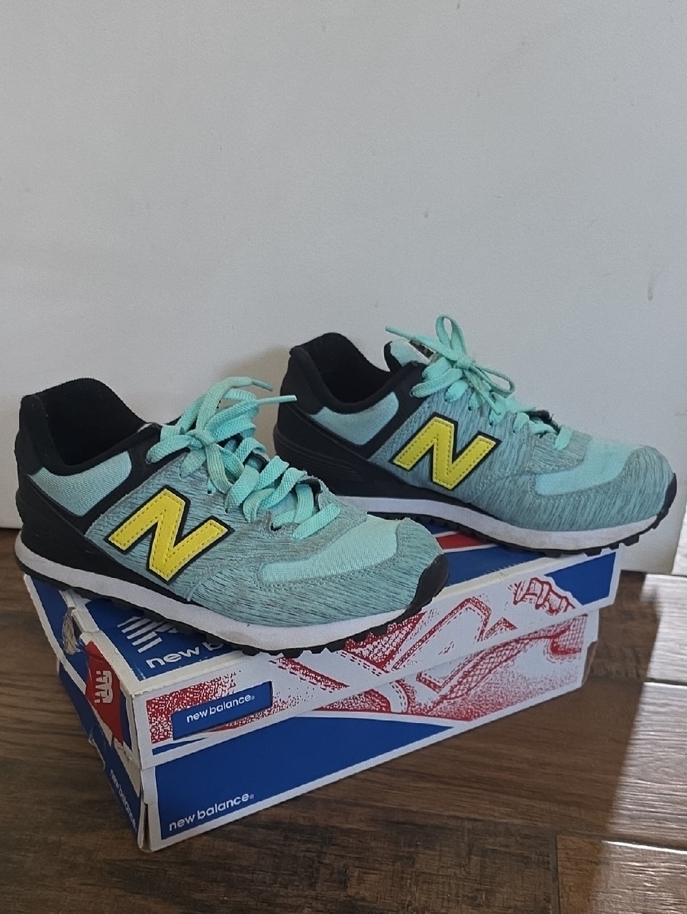 New Balance Mint Green and Yellow Sneakers